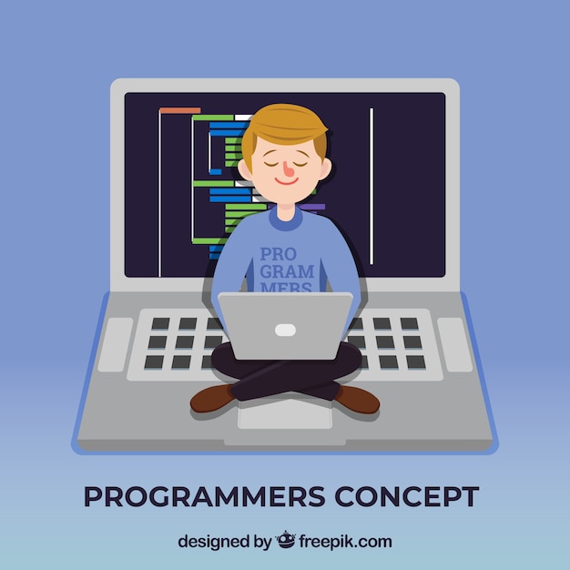 Concepto de programadores con diseño plano