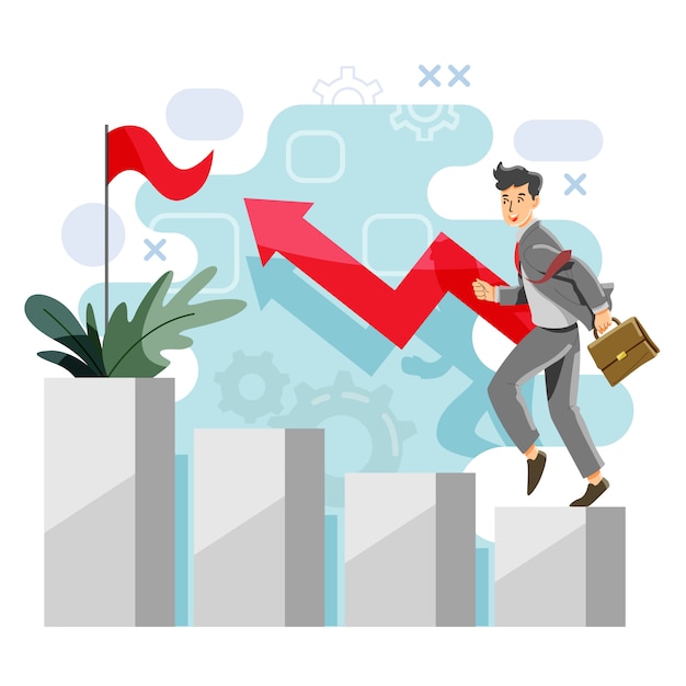 Concepto de progreso Ganancias y excedentes. Éxito e ingresos. Vector e ilustración.