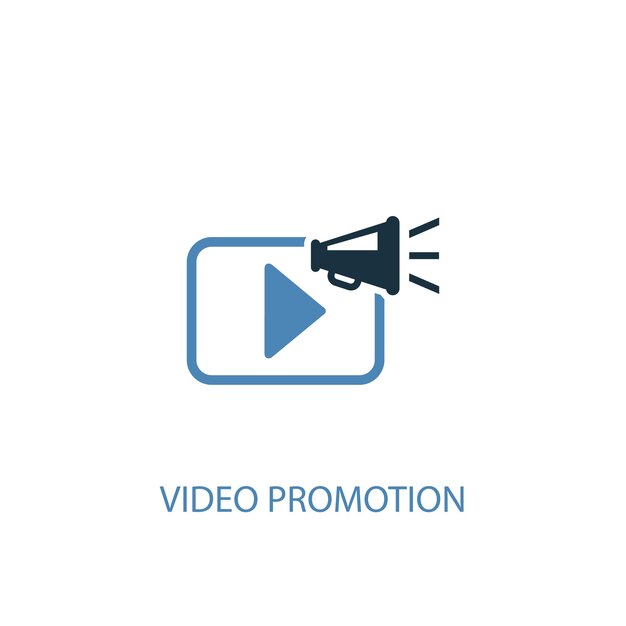 Concepto de promoción de video 2 icono de color. Ilustración simple elemento azul. diseño de símbolo de concepto de promoción de video. Se puede utilizar para UI / UX web y móvil