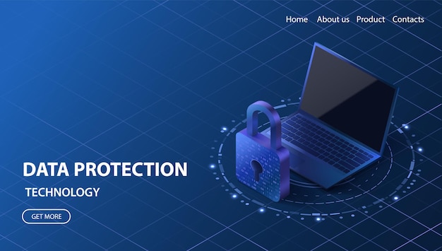 Concepto de protección de datos Ilustración de vector de seguridad cibernética Tecnología de privacidad portátil