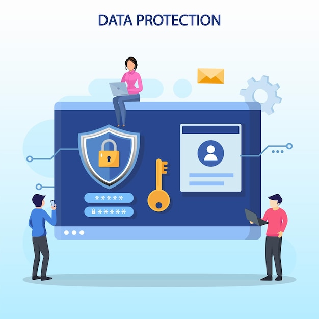 Vector concepto de protección de datos seguridad de datos y privacidad y seguridad de internet ilustración vectorial plana