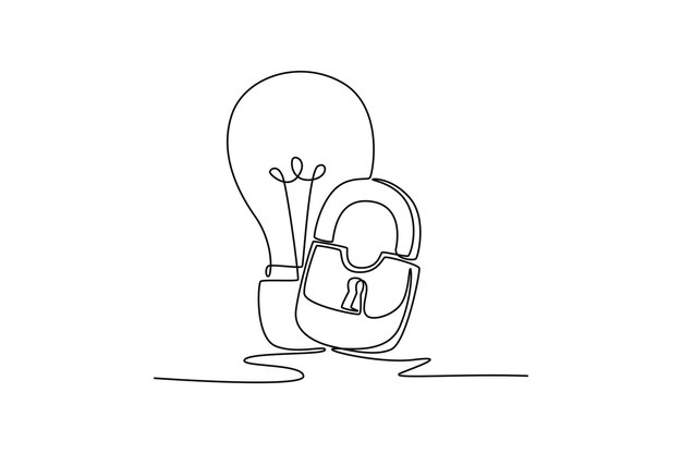 Concepto de protección de la propiedad intelectual Ilustración gráfica vectorial de diseño de dibujo de línea única