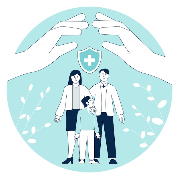 Concepto de protección de la salud familiar Icono de seguro médico
