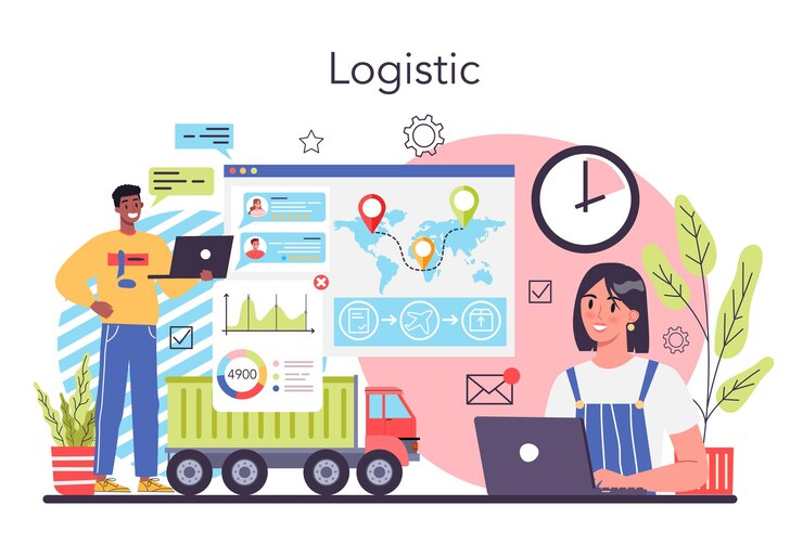 Vector concepto de proveedores idea b2b servicio de distribución logística global compañía como sociedad comercial de clientes tecnologías modernas en ventas ilustración de vector plano aislado