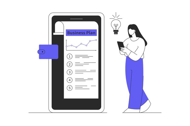 Concepto de puesta en marcha Mujer que crea un nuevo plan de negocio desarrolla una idea crea un nuevo proyecto exitoso web