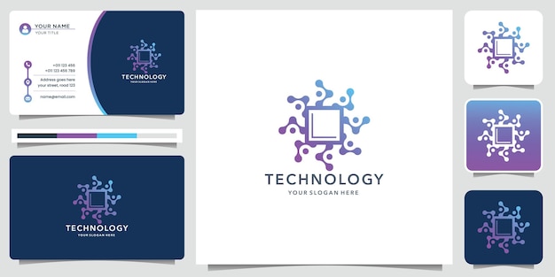 Concepto de punto abstracto de logotipo digital de chip de logotipo de tecnología creativa con plantilla de tarjeta de visita
