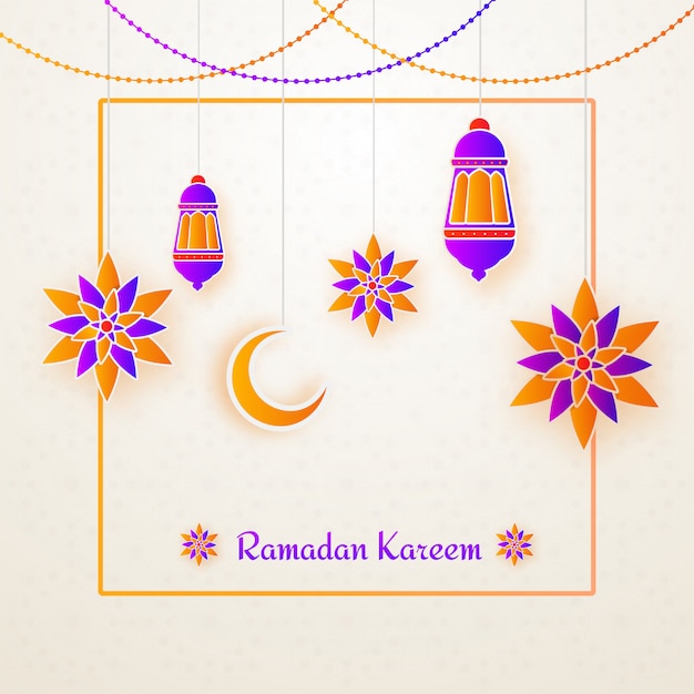 Vector concepto de ramadan kareem con florales y linternas.