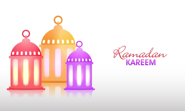 Concepto de Ramadán Kareem con linternas árabes de colores brillantes sobre fondo blanco
