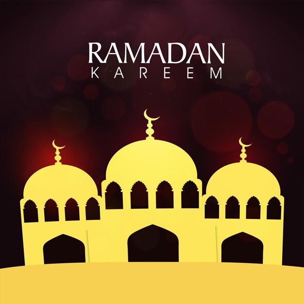 Concepto de Ramadán Kareem con mezquita de papel amarillo sobre fondo Bokeh