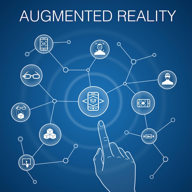 Concepto de realidad aumentada fondo azul Reconocimiento facial Aplicación AR Juego AR Iconos de realidad virtual