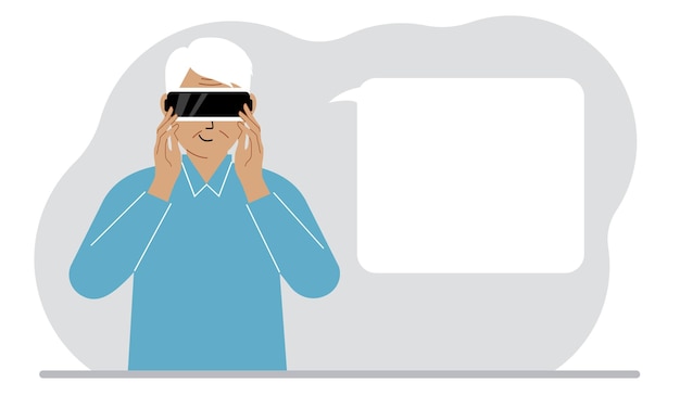 El concepto de realidad aumentada o extendida Hombre con gafas 3D o auriculares de realidad virtual