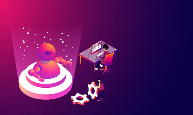 Concepto de realidad virtual, ilustración 3d de robot.