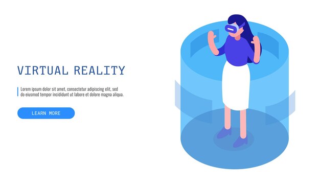 Concepto de realidad virtual Mujer en auriculares de realidad virtual Banner web Vector illustrationxA