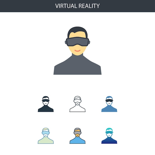 Concepto de realidad virtual todos los estilos forma de icono simple. Ilustración plana sencilla. Diseño de línea de símbolo de concepto de realidad virtual del conjunto de realidad aumentada. Se puede usar para UI/UX web