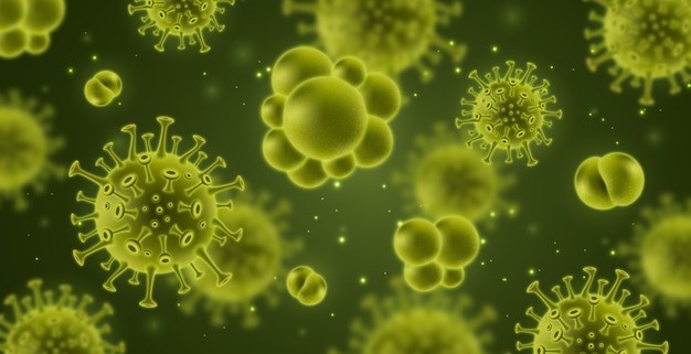 Concepto realista del fondo de las células de la enfermedad de las bacterias de la infección del virus de Corona