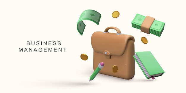 Concepto realista de gestión empresarial en 3D en fondo blanco Ilustración vectorial