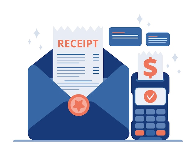 Concepto de recibo electrónico Cheque digital con pago en línea de compras Ilustración de vector plano