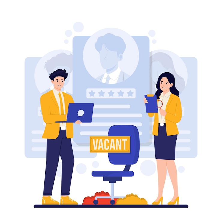 Vector concepto de reclutamiento con el gerente de recursos humanos ilustración de búsqueda de empleo y reclutamiento
