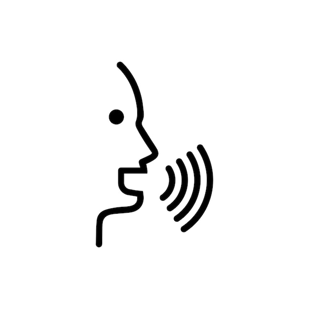Concepto de reconocimiento de voz Control de voz Línea negra Diseño de adaptación plana de logotipo de moda delgada en línea para aplicación móvil de sitio web EPS aislado en blanco