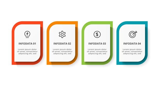 Concepto de rectángulo para infografía con opciones de 4 pasos partes o procesos visualización de datos comerciales