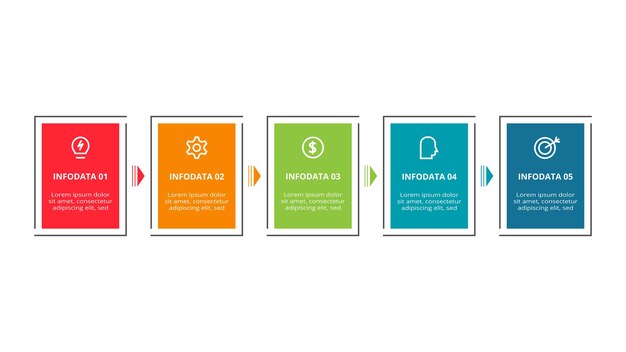 Concepto de rectángulo para infografía con opciones de 5 pasos partes o procesos visualización de datos comerciales