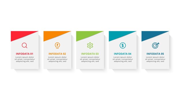Concepto de rectángulo para infografía con opciones de 5 pasos partes o procesos Visualización de datos comerciales