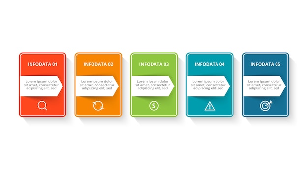 Concepto de rectángulo para infografía con opciones de 5 pasos partes o procesos Visualización de datos comerciales
