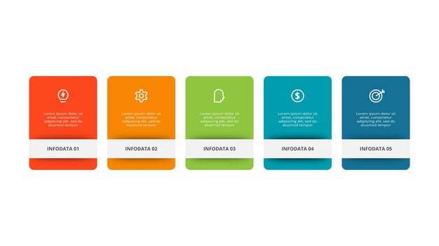 Concepto de rectángulo para infografía con opciones de 5 pasos partes o procesos visualización de datos comerciales