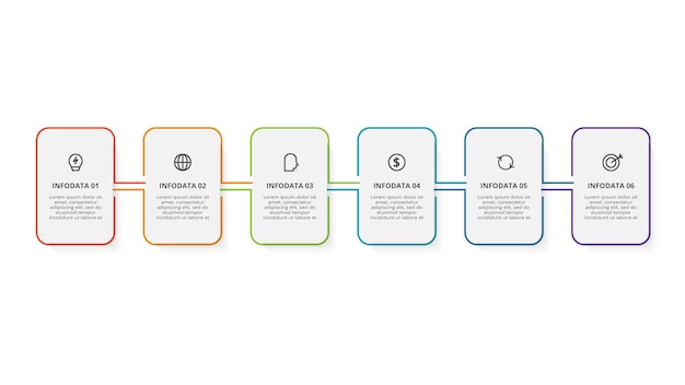 Concepto de rectángulo para infografía con opciones de 6 pasos partes o procesos Visualización de datos comerciales