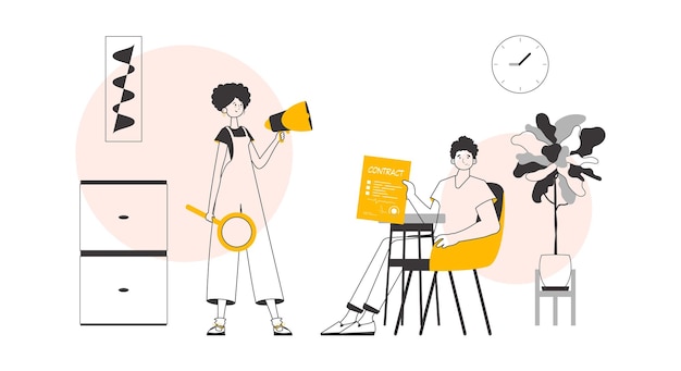 Concepto de recursos humanos Estilo de moda lineal Vector