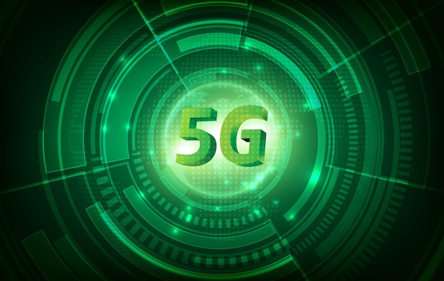 Vector concepto de red de comunicación de 5g y fondo de tecnología verde. conexión e internet de alta velocidad.