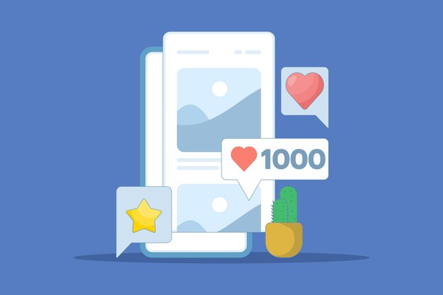 Concepto de red de redes sociales o Compartir fotos e imágenes en línea con una lista de comentarios