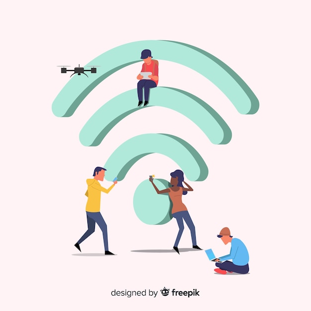 Vector concepto de red wifi en diseño plano