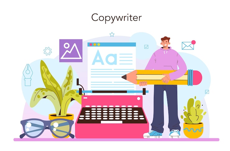 Vector concepto de redactor. redacción de textos y diseño de maquetación para empresas.