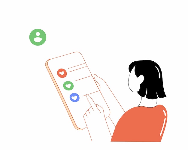 Concepto de redes sociales con ilustración de uso de teléfonos inteligentes por parte de mujeres