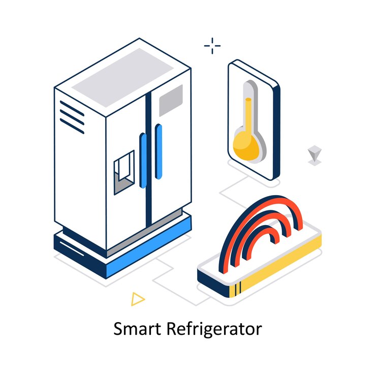 Vector el concepto de refrigerador inteligente es una ilustración de stock de estilo isométrico vectorial en el archivo eps.