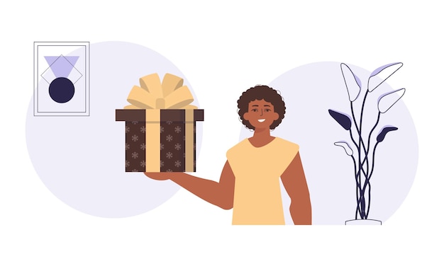 Concepto de regalo de Navidad Un hombre sostiene una caja de regalo