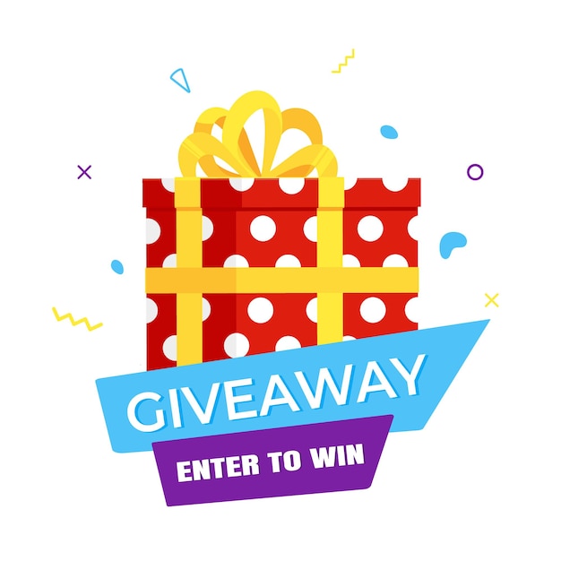 Concepto de regalo de obsequio para los ganadores en la ilustración de vector de diseño de estilo plano de redes sociales