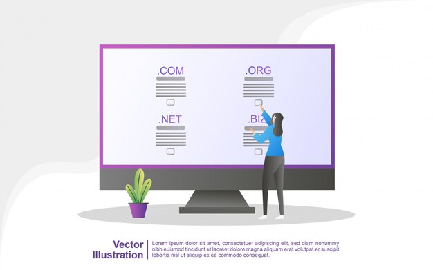 Concepto de registro y nombre de dominio. registrar un dominio de sitio web, elegir el dominio correcto.