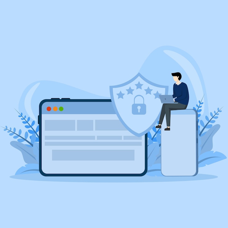 Vector concepto reglamento general de protección de datos, control y seguridad de la información personal, navegador.