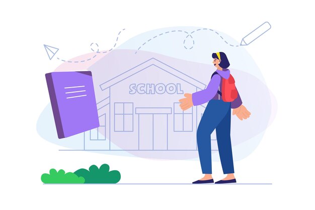 Concepto de regreso a la escuela con escena de personas Ilustración vectorial