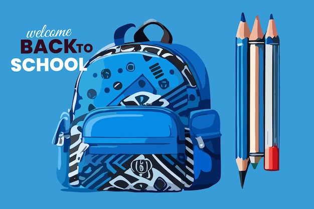 Vector concepto de regreso a la escuela con mochila y suministros nuevo año escolar de fondo