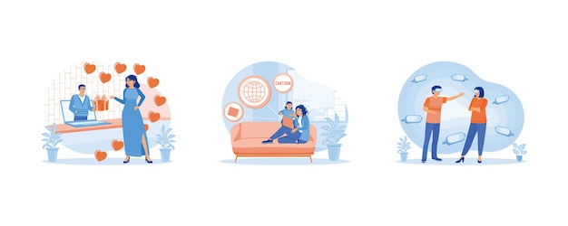 Concepto de relaciones virtuales Pareja joven que tiene una cita virtual
