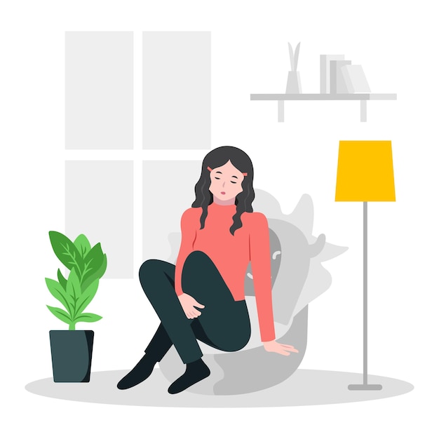 Concepto Relajado Mujer Fondo Interior Casa Blanca En Su Vector De Casa