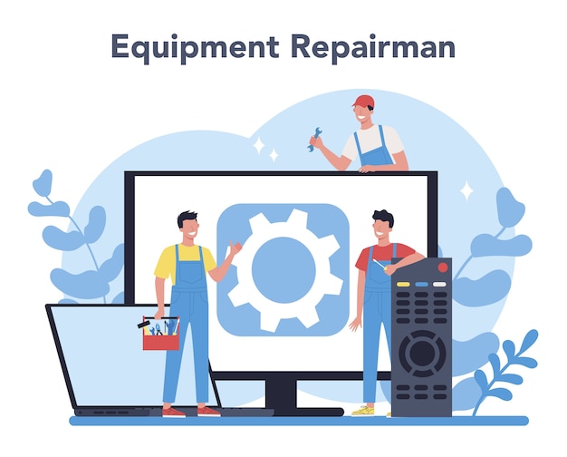 Vector concepto de reparador. trabajador profesional en el aparato electrodoméstico eléctrico de reparación uniforme con herramienta. ocupación de reparador.