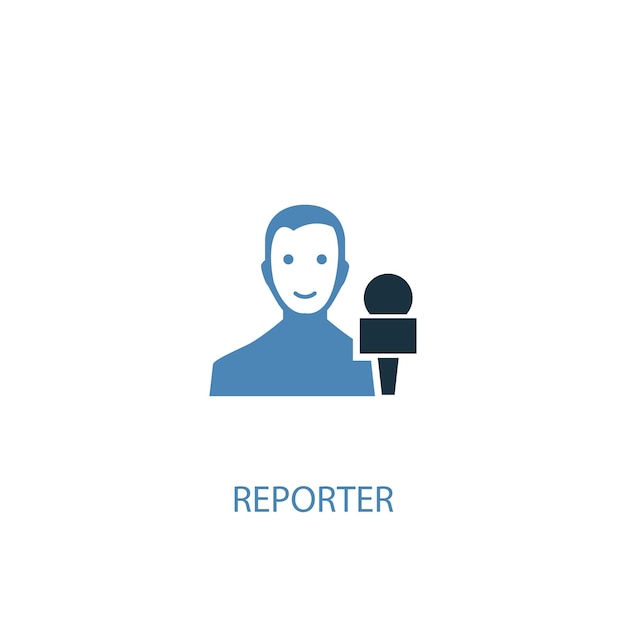 Concepto de reportero 2 icono de color. Ilustración simple elemento azul. diseño de símbolo de concepto de reportero. Se puede utilizar para UI / UX web y móvil