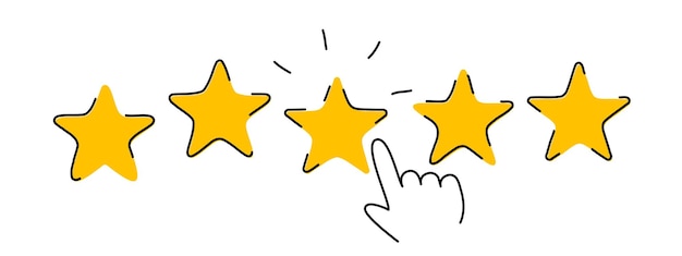 Concepto de reseña del cliente Reputación de retroalimentación y concepto de calidad Señalar con el dedo una calificación de cinco estrellas