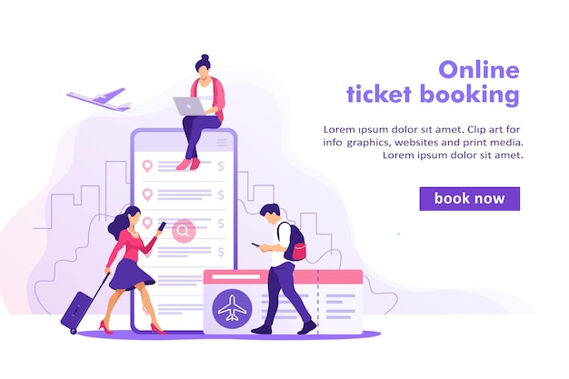 Concepto de reserva online de billetes de avión. Compra de entradas con smartphone.