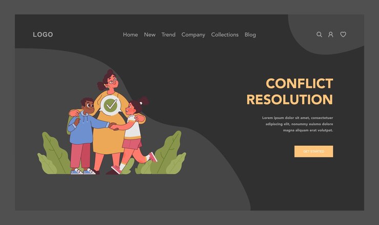 Vector concepto de resolución de conflictos mediador que resuelve disputas de niños con aprobación pacífica