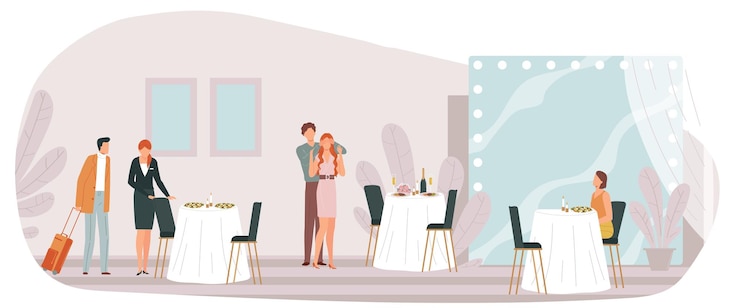 Vector concepto de restaurante café gente bebe golondrina interior sentado hombre descanso diseño joven en estilo de dibujos animados